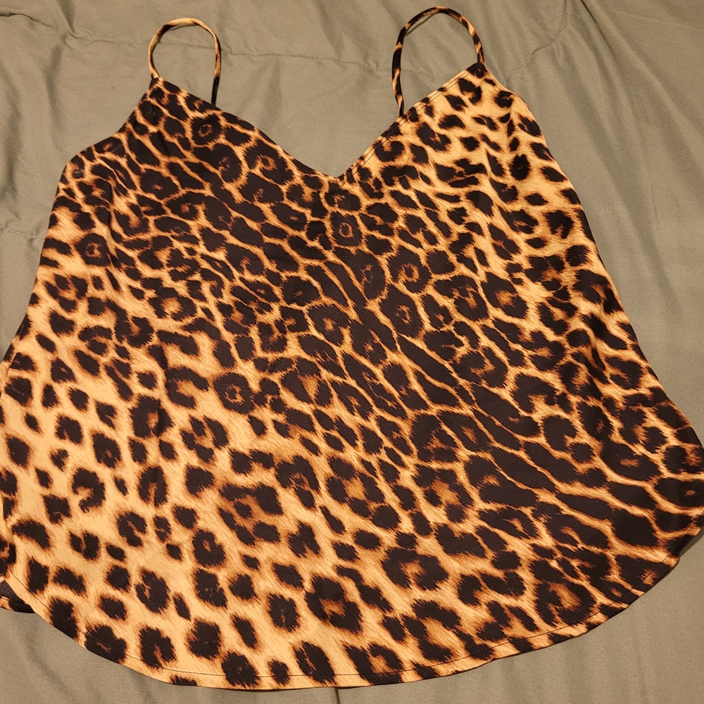 A.L.C. Silk Blend Leopard Print Camisole in Black and Tan